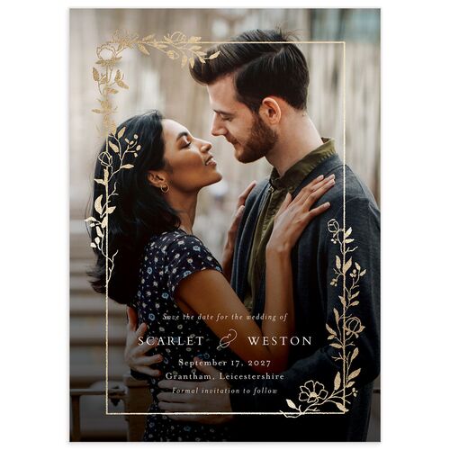 Delicate Vines Save the Date Cards Gold Hunter Green Signature smooth No