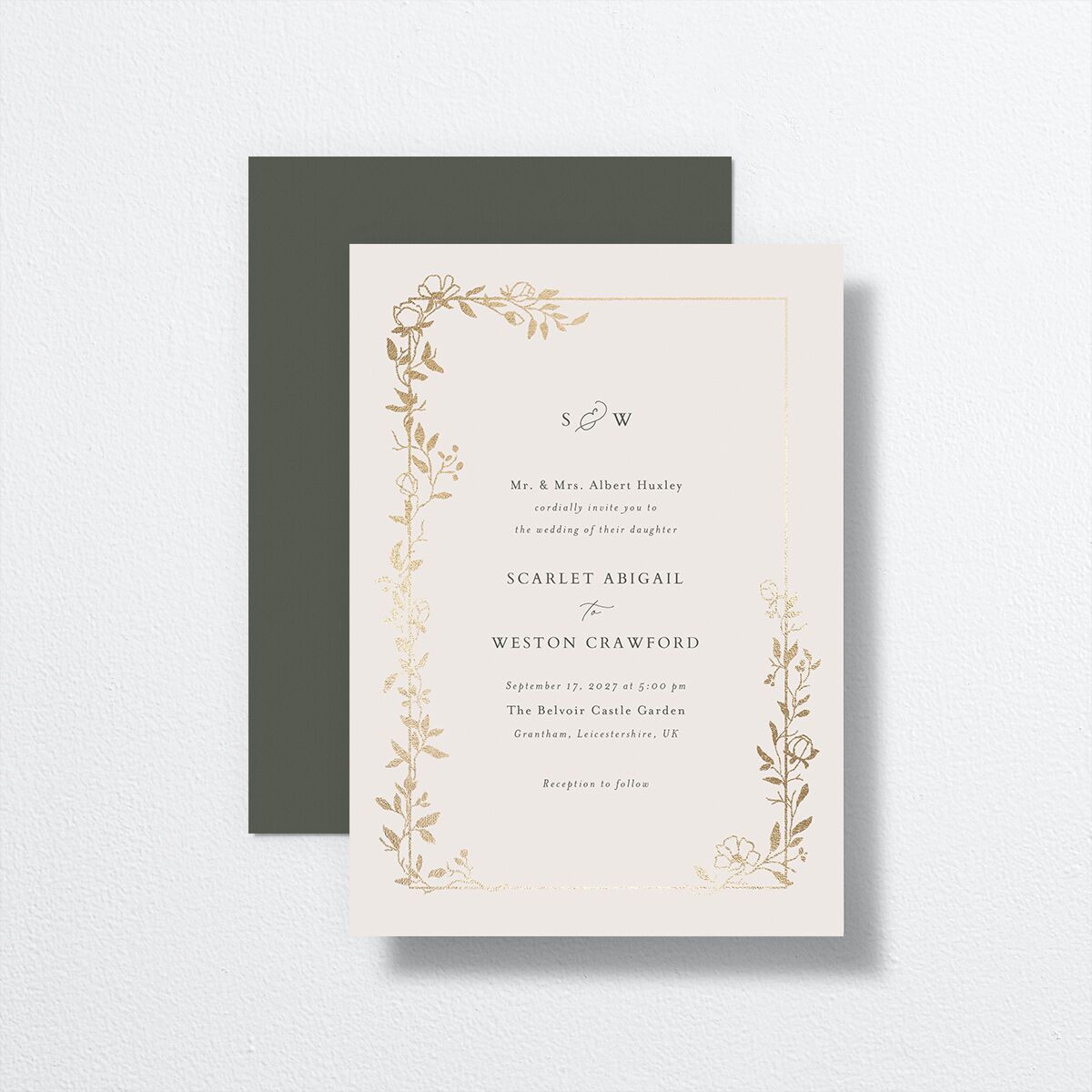 Delicate Vines Wedding Invitations Gold Hunter Green Signature No