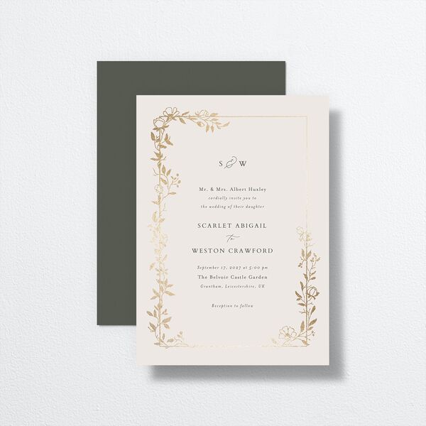 Delicate Vines Wedding Invitations Gold Hunter Green Signature No