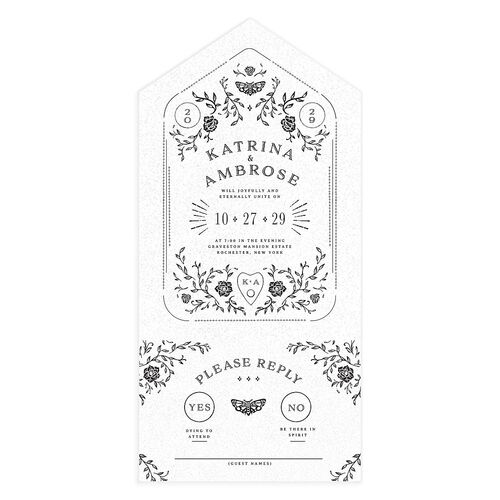Skeleton Spirits All-in-One Wedding Invitations Pure White Signature Light Both Recipient and Return Addresses No