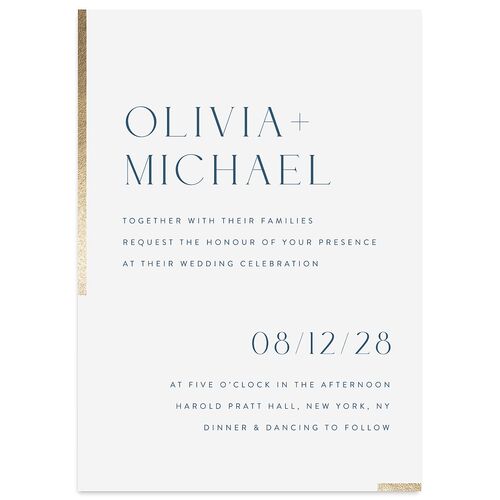 Bar Accent Wedding Invitations Gold Pastel Blue Signature Blank No Standard
