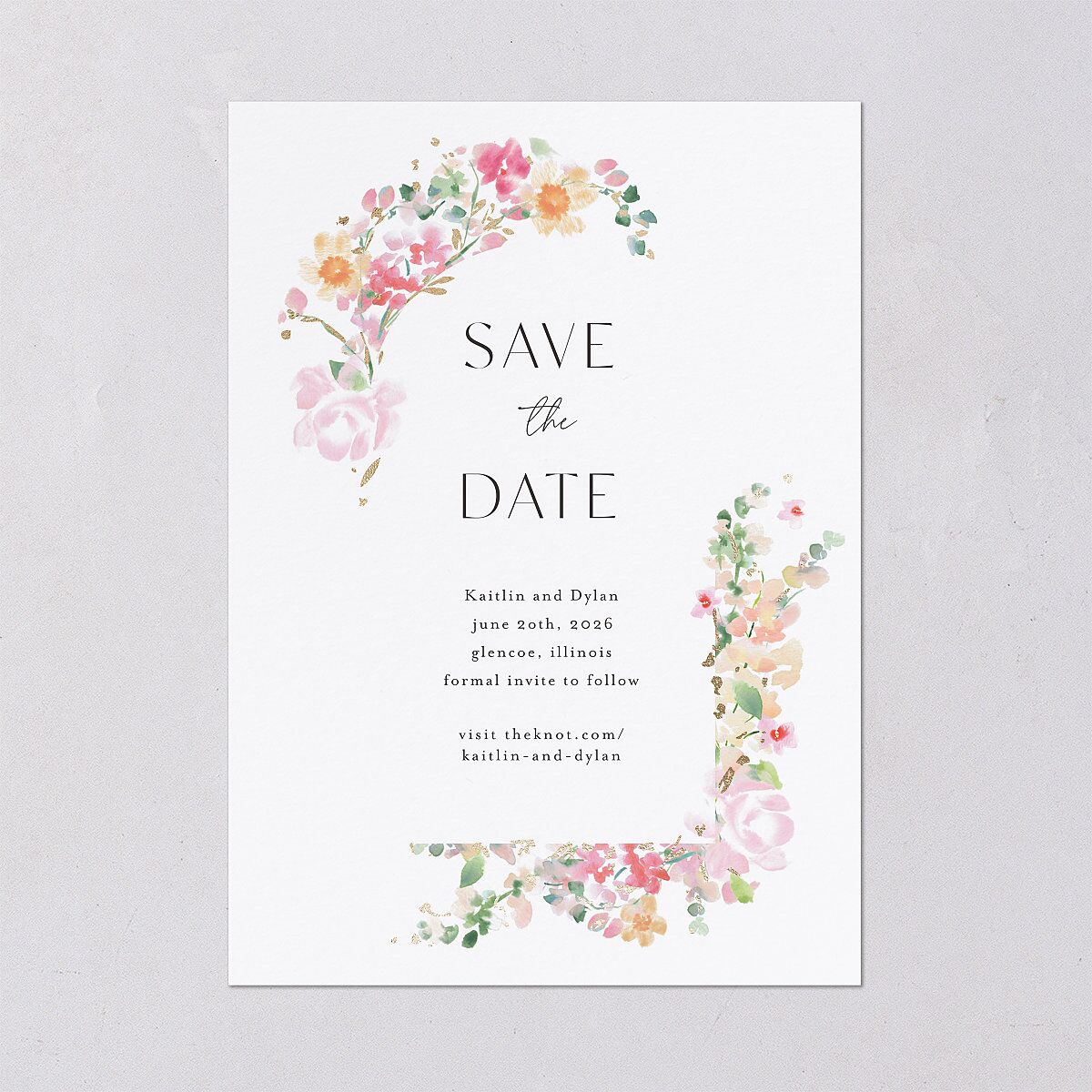 Pastel Flower Arch Foil Save the Date Cards Gold Pink Cotton Signature smooth Blank No Standard