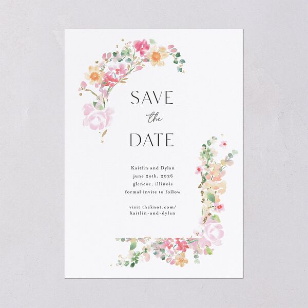 Pastel Flower Arch Foil Save the Date Cards Gold Pink Cotton Signature smooth Blank No Standard