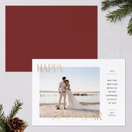 Joyous New Year Holiday Cards Gold Pure White Signature Blank Landscape Standard