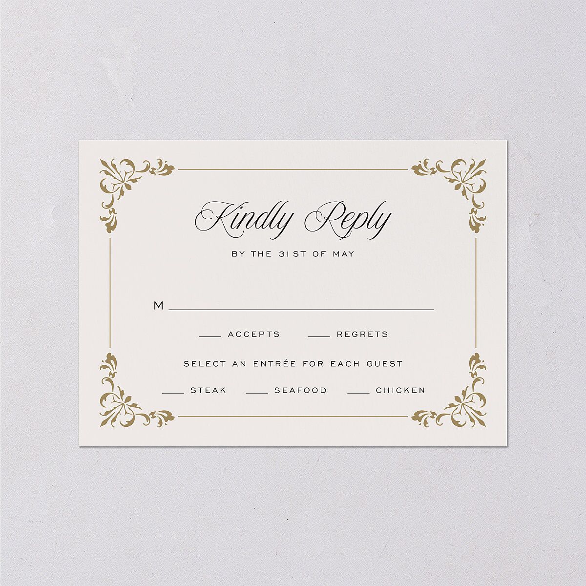 Old Money Wedding Response Cards Champagne Signature Standard