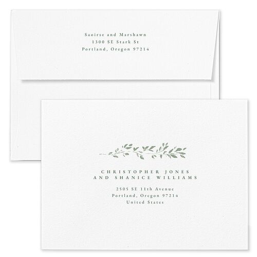Delicate Frame Save The Date Card Envelopes White Thyme Both Recipient and Return Addresses Signature Standard