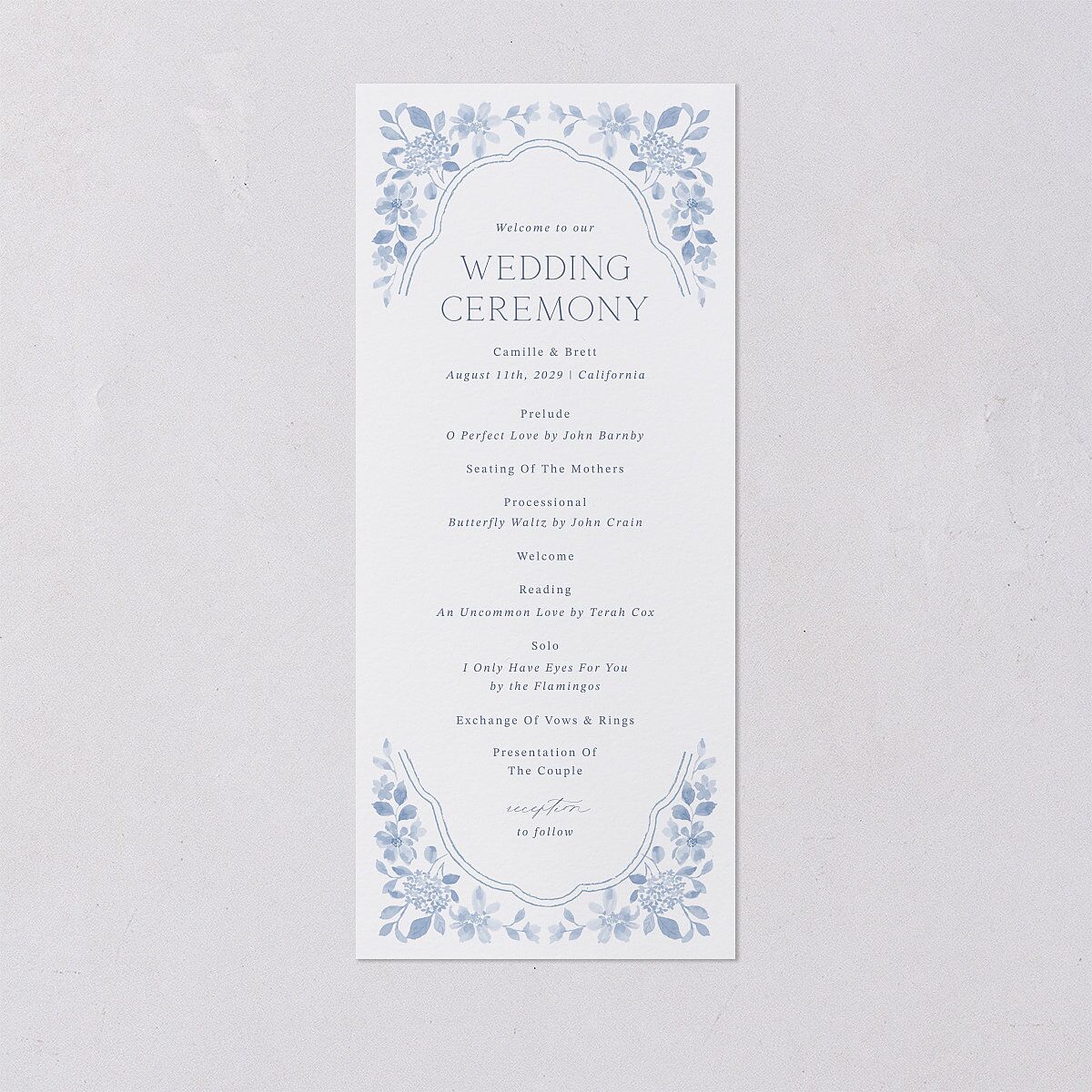 Porcelain Blue Floral Watercolor Wedding Programs Cornflower Signature