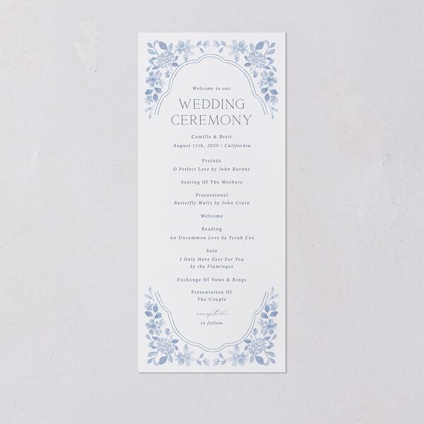 Porcelain Blue Floral Watercolor Wedding Programs Cornflower Signature