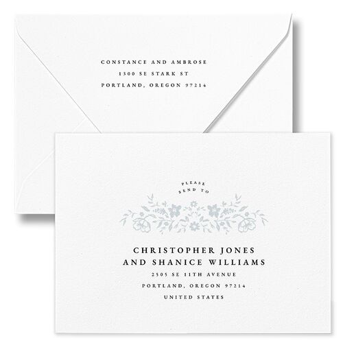 Luxury Wildflower Wedding Invitation Euro Envelopes Pale Blue White Both Recipient and Return Addresses Luxe Signature