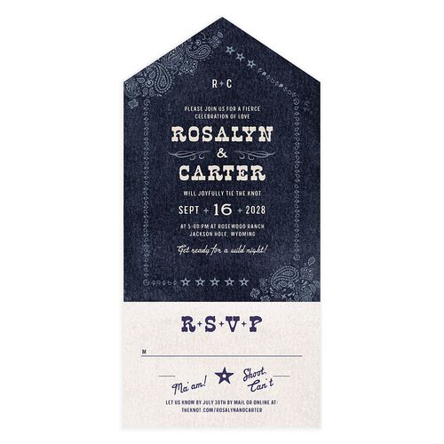Classic Western All-in-One Wedding Invitations Navy Signature Light Both Recipient and Return Addresses No