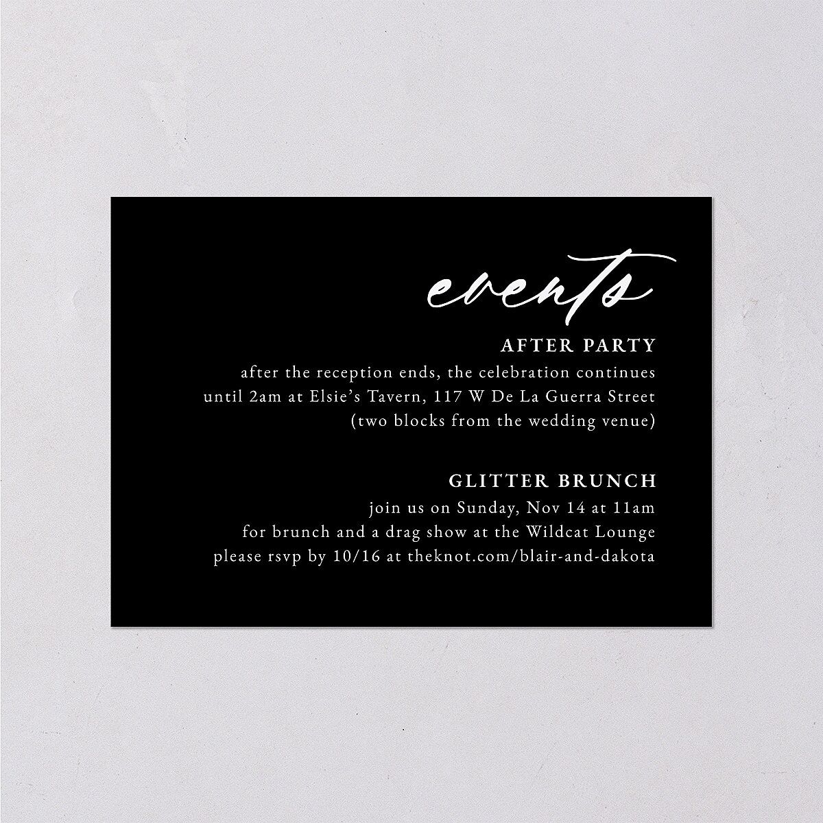 Vertical Names Wedding Itinerary Cards Licorice Signature Itineraries
