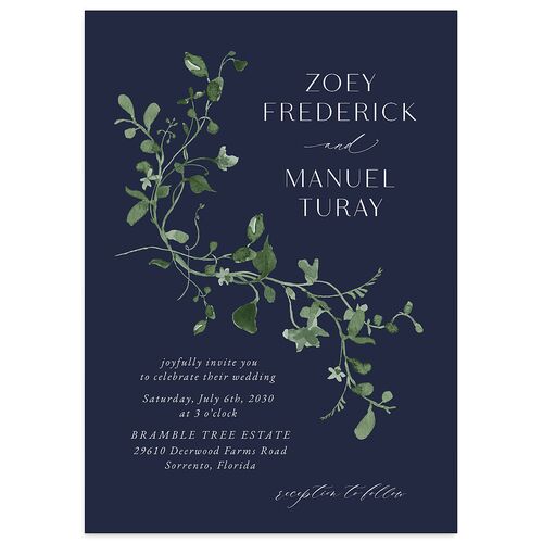 Curved Garland Wedding Invitations Navy Signature Blank No Standard