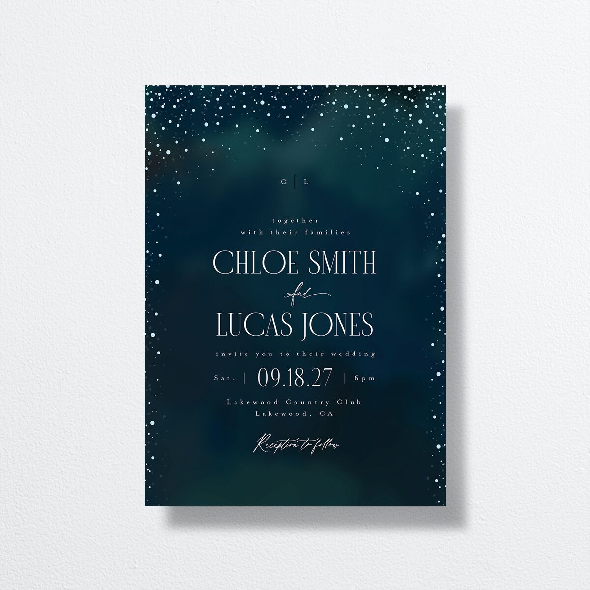 Sparkling Night Wedding Invitations front in blue