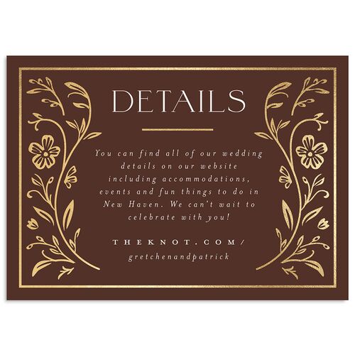 Storybook Filigree Wedding Event Detail Cards Gold Chocolate Signature Standard