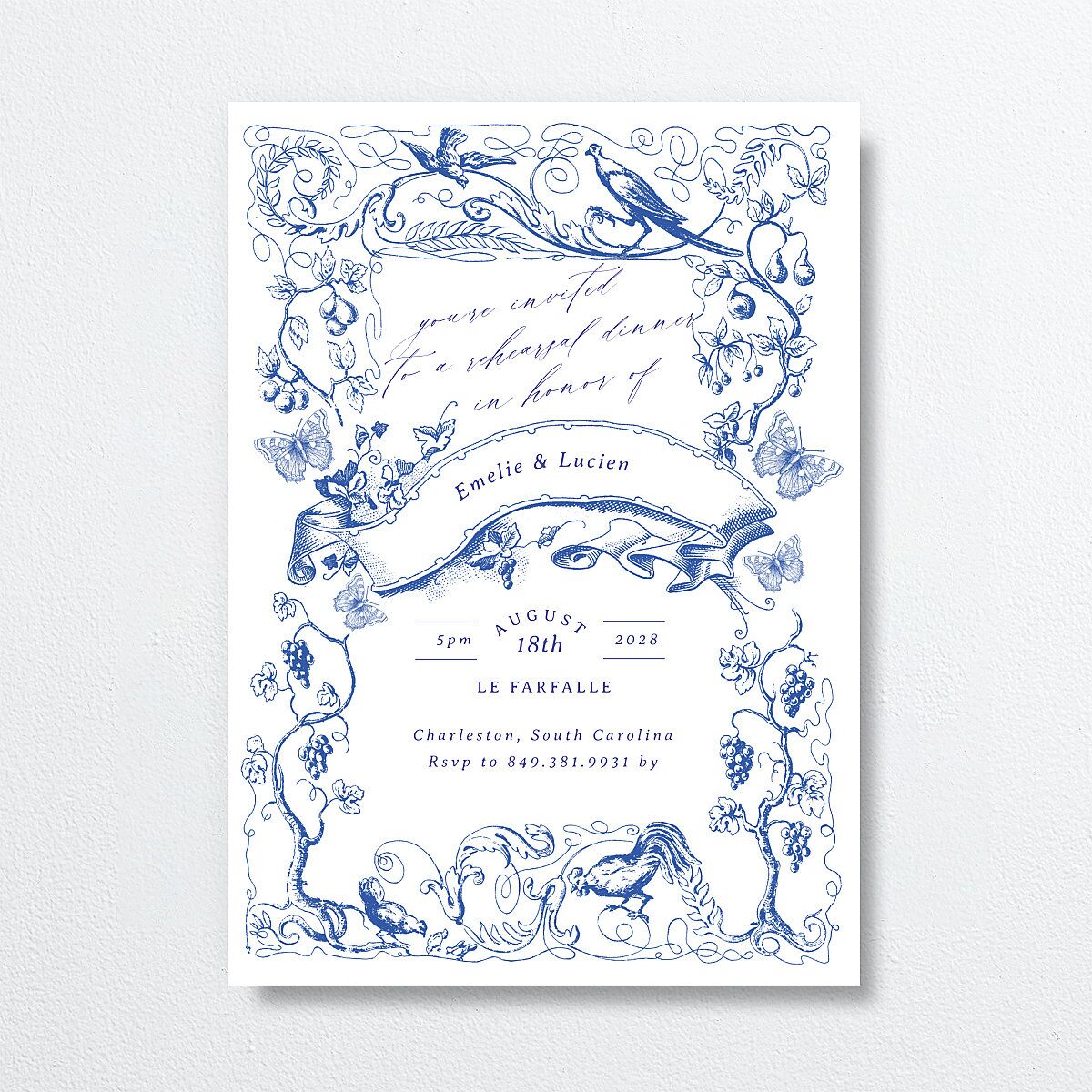 Vintage Toile Rehearsal Dinner Invitations Sapphire Signature Blank Standard