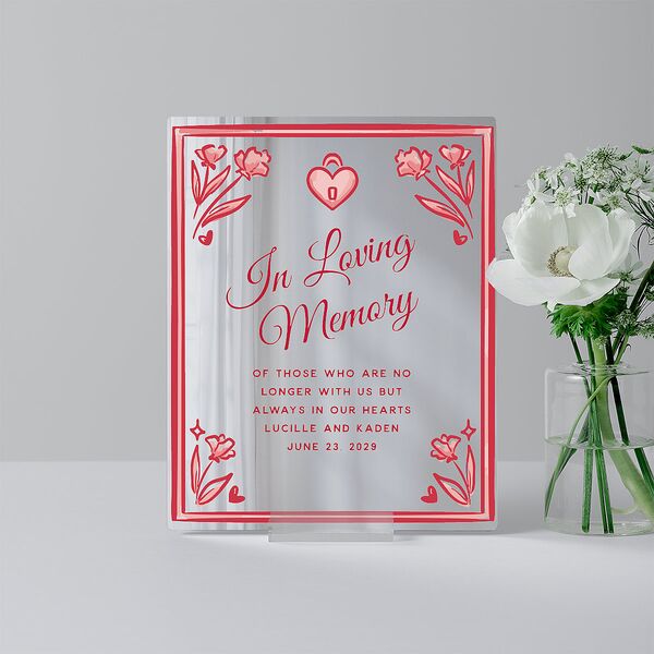 Vintage Heart Locket Mirrored Acrylic Menu Tabletop Sign X-small Crimson Standard Mirrored Acrylic XS Tabletop Menu