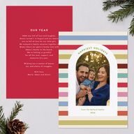 Eclectic Vintage Stripe Arch Holiday Cards Linen Signature Blank Portrait  Standard