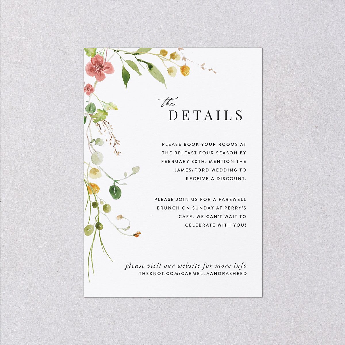 Delicate Wildflower Wedding Event Detail Cards Peach Pink Signature Standard