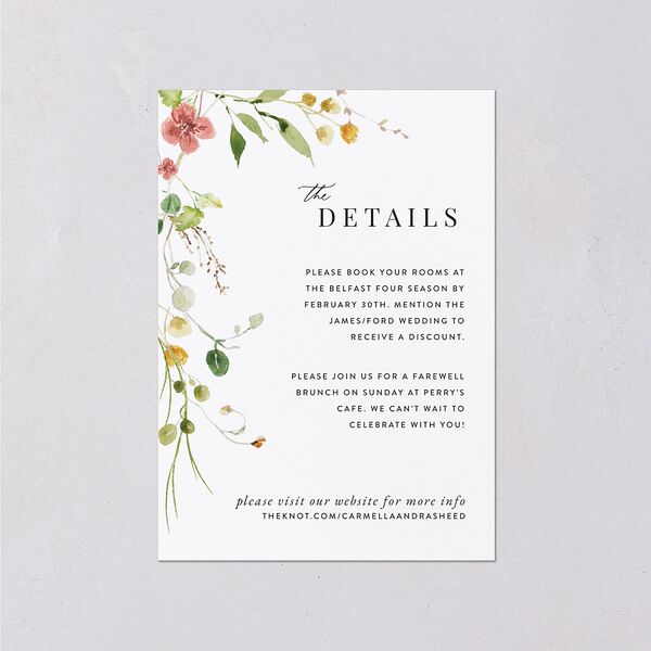 Delicate Wildflower Wedding Event Detail Cards Peach Pink Signature Standard