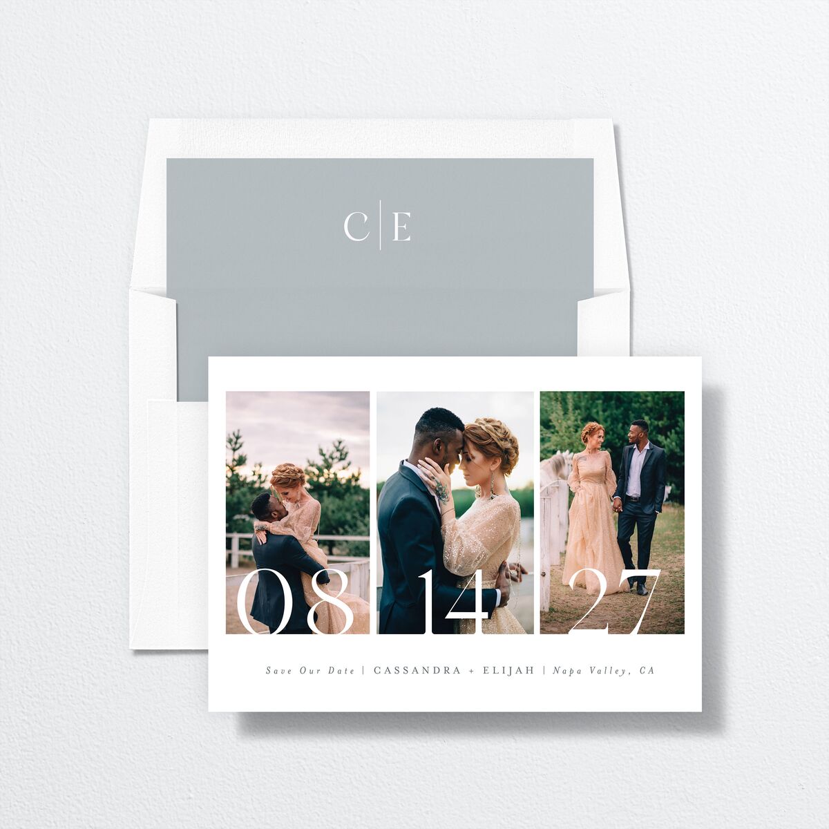 Triptych Date Save the Date Cards envelope-and-liner in White