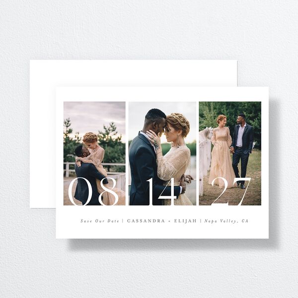 Triptych Date Save the Date Cards front-and-back in White
