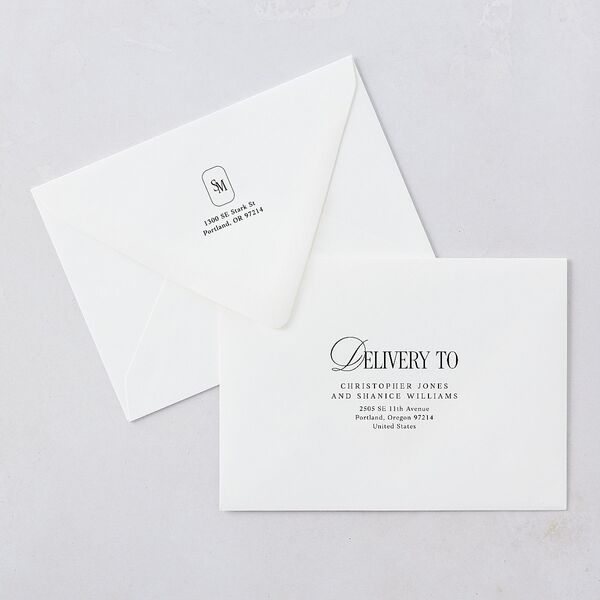 Luxury Editorial Photo Wedding Invitation Euro Envelopes White Pure White Both Recipient and Return Addresses Luxe Signature