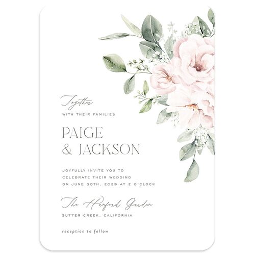 Elegant Pastel Floral Wedding Invitations Soft Pink Signature Blank No Rounded
