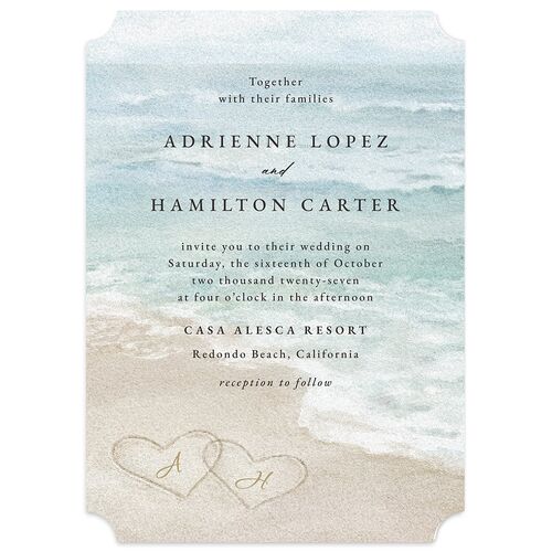 Beach Monogram Wedding Invitations Pale Blue Signature Blank No Ticket
