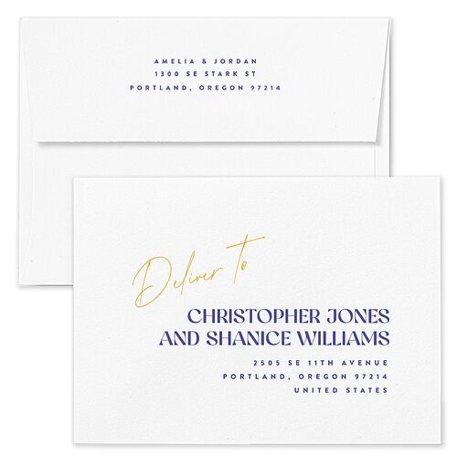 Wedding Of The Century Save The Date Card Envelopes Rose Sapphire Both Recipient and Return Addresses Signature Standard