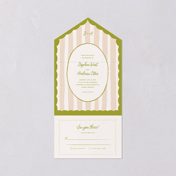 Eclectic Painted Stripes All-in-One Wedding Invitations Pear Signature Light Both Recipient and Return Addresses No