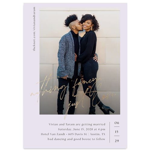 Just Love Wedding Invitations Gold Sheer Lilac Signature Blank No Standard