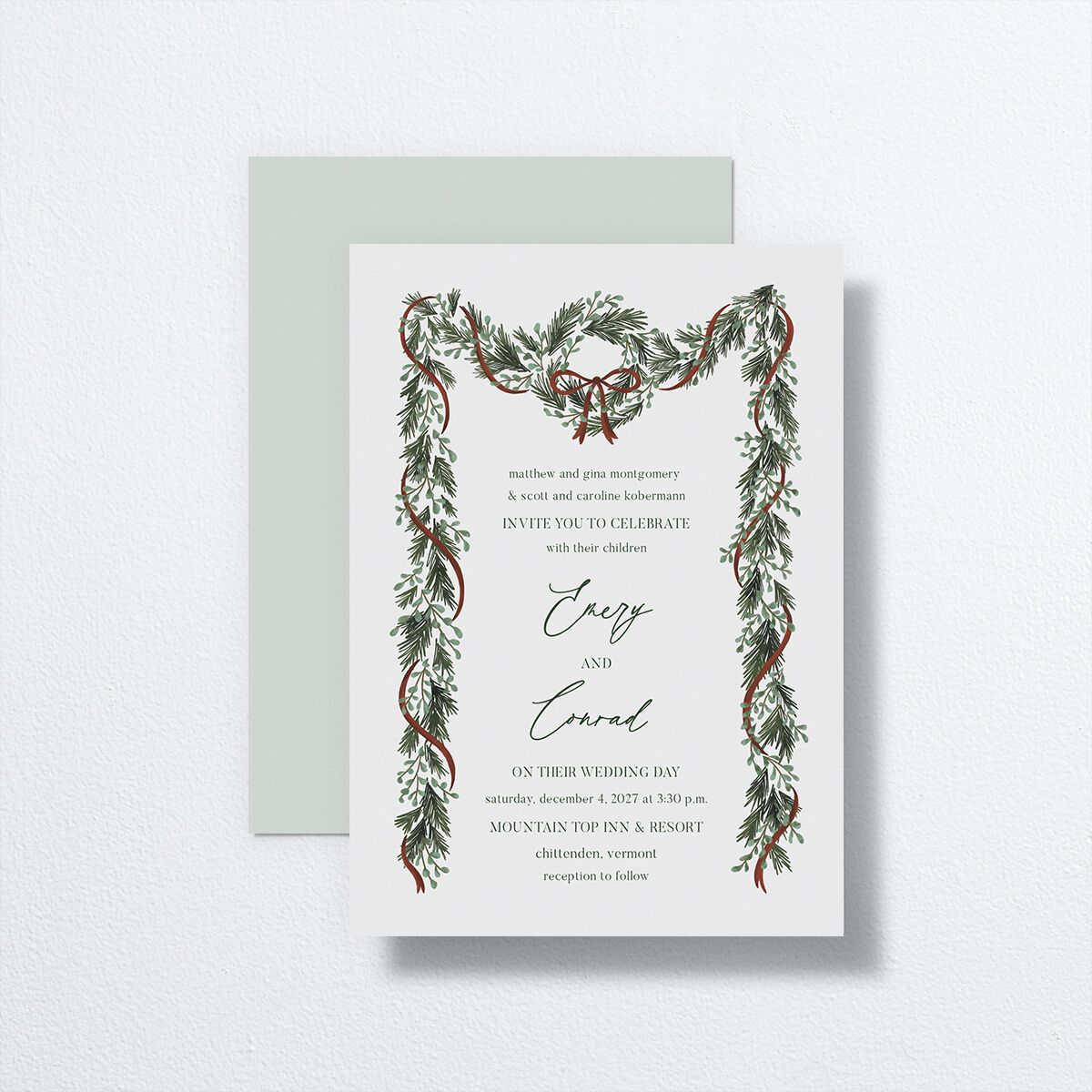 Festive Garland Wedding Invitations Hunter Green Signature No