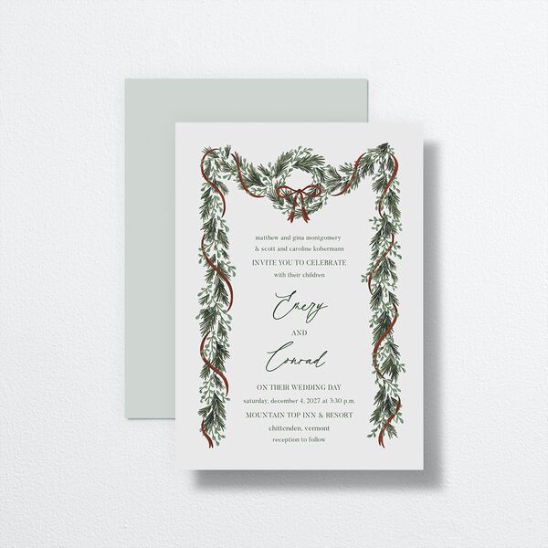 Festive Garland Wedding Invitations Hunter Green Signature No