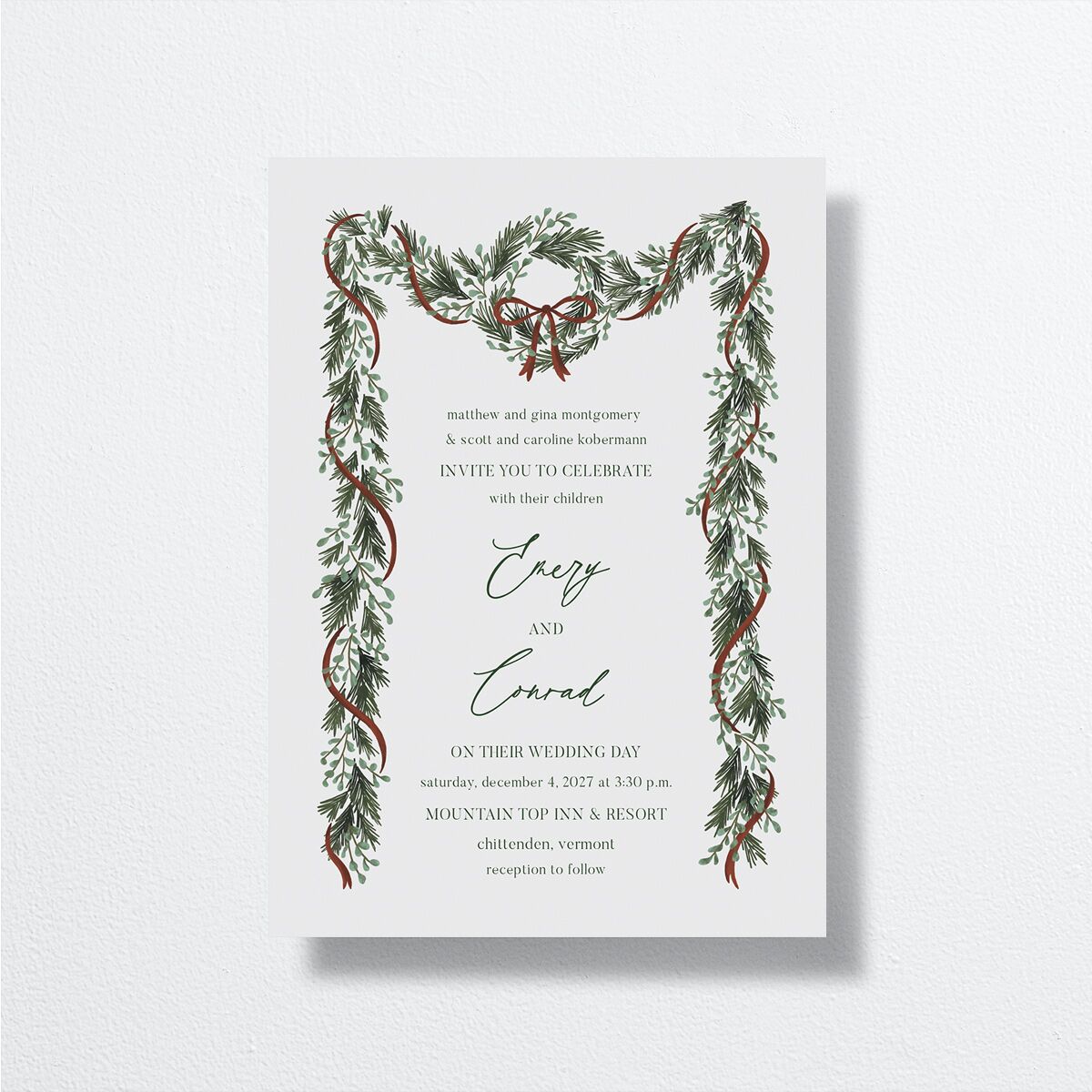 Festive Garland Wedding Invitations Hunter Green Signature No