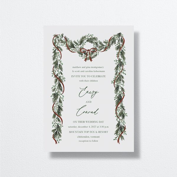 Festive Garland Wedding Invitations Hunter Green Signature No