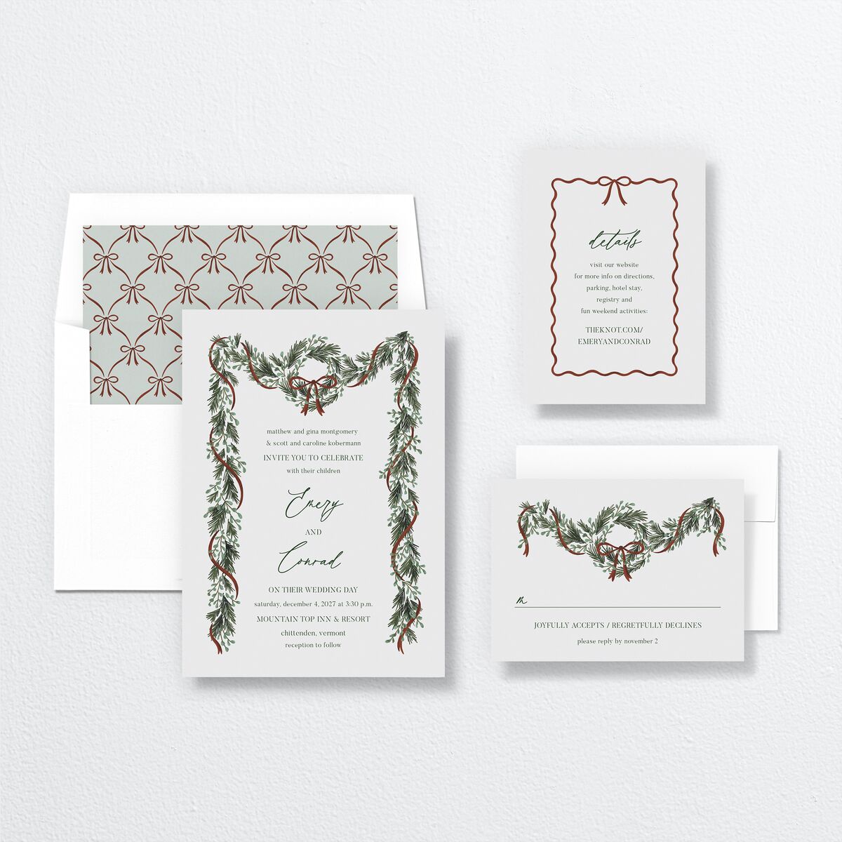 Festive Garland Wedding Invitations Hunter Green Signature No