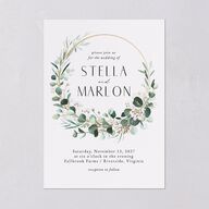 Timeless Floral Hoop Foil Wedding Invitations Gold Pure White Signature Blank No Standard
