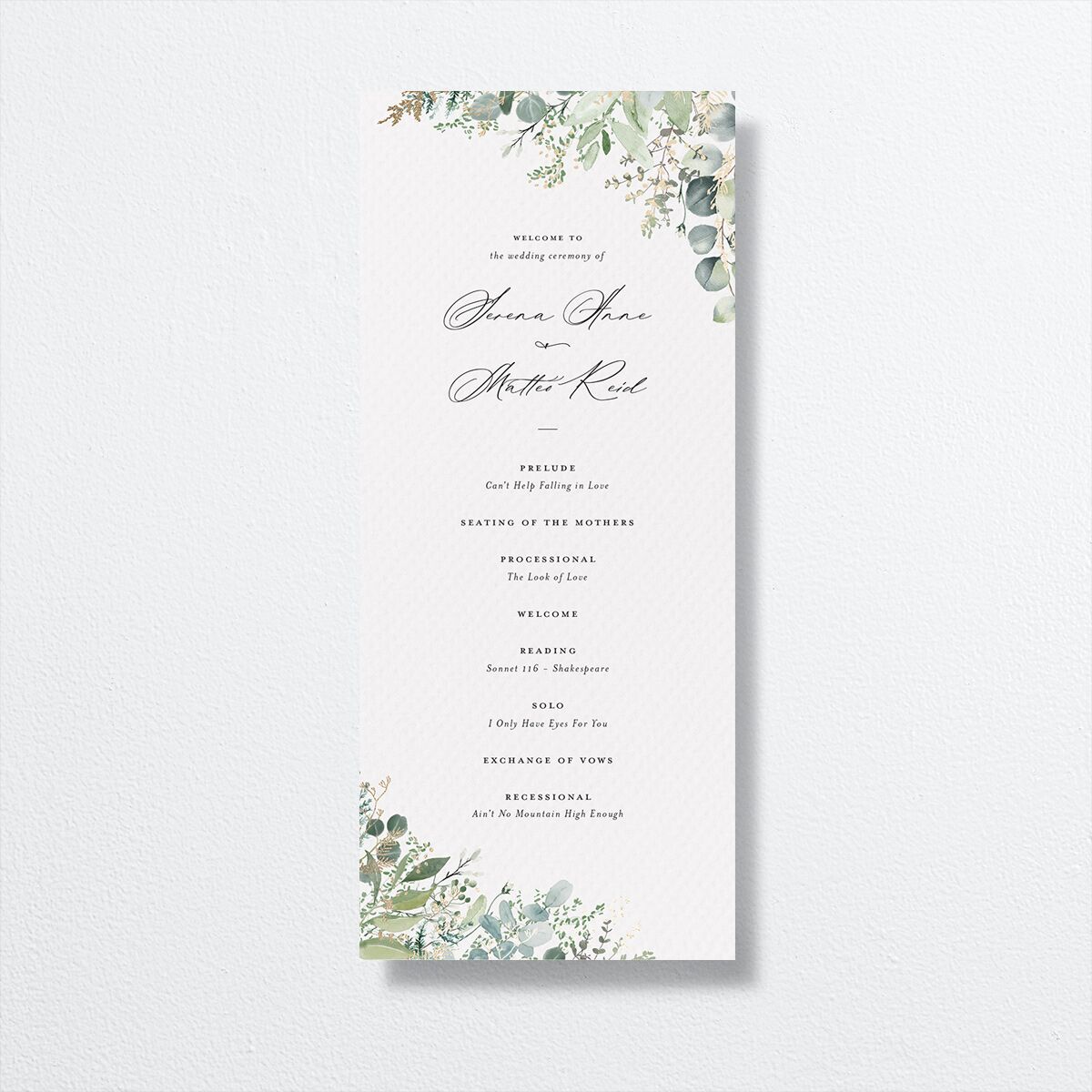 Shining Greenery Wedding Programs Gold Off-White Signature