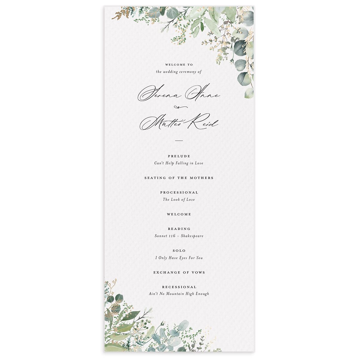 Shining Greenery Wedding Programs