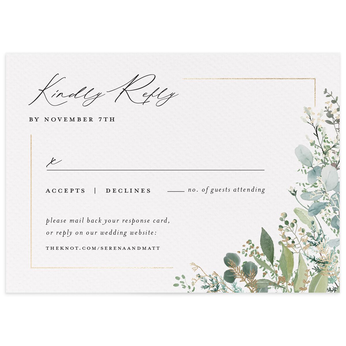Shining Greenery Wedding Response Cards