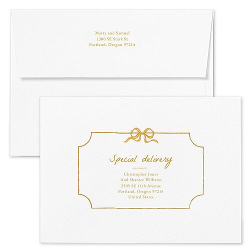 Vintage Bow Frame Holiday Card Envelopes White Deep Lake Both Recipient and Return Addresses Standard Signature