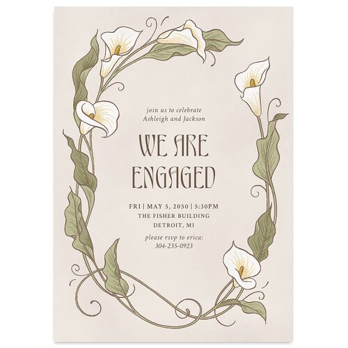 Calla Lily Nouveau Engagement Party Invitations Champagne Signature Blank Standard