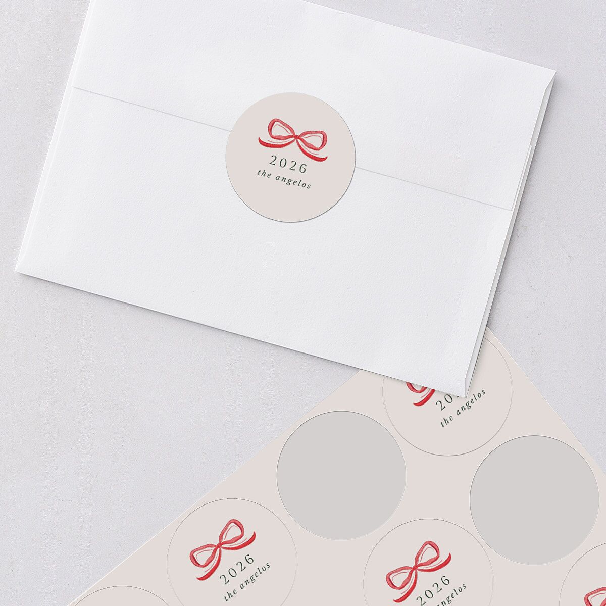 Whimsical Holiday Bow with Garland Holiday Stickers Ruby Circle