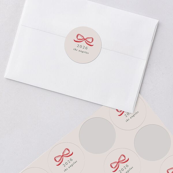 Whimsical Holiday Bow with Garland Holiday Stickers Ruby Circle