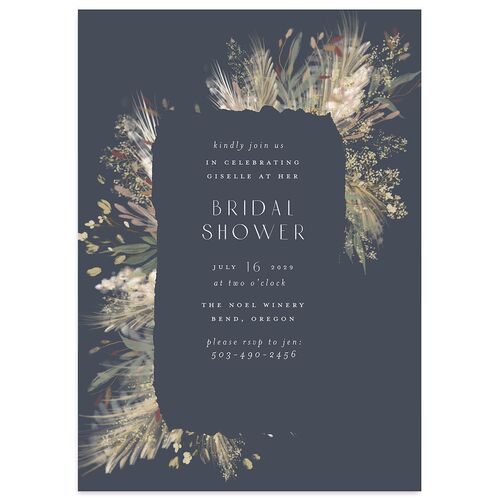 Ethereal Pampas Bridal Shower Invitations Dark Navy Signature Blank Standard