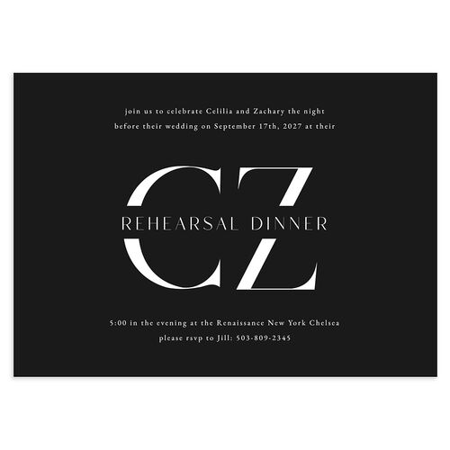 Simple Modern Monogram Rehearsal Dinner Invitations Charcoal Signature Blank Standard