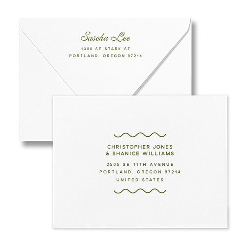 Cabana Stripes Bridal Shower Thank You Card Euro Envelopes White Olive Both Recipient and Return Addresses Luxe Signature