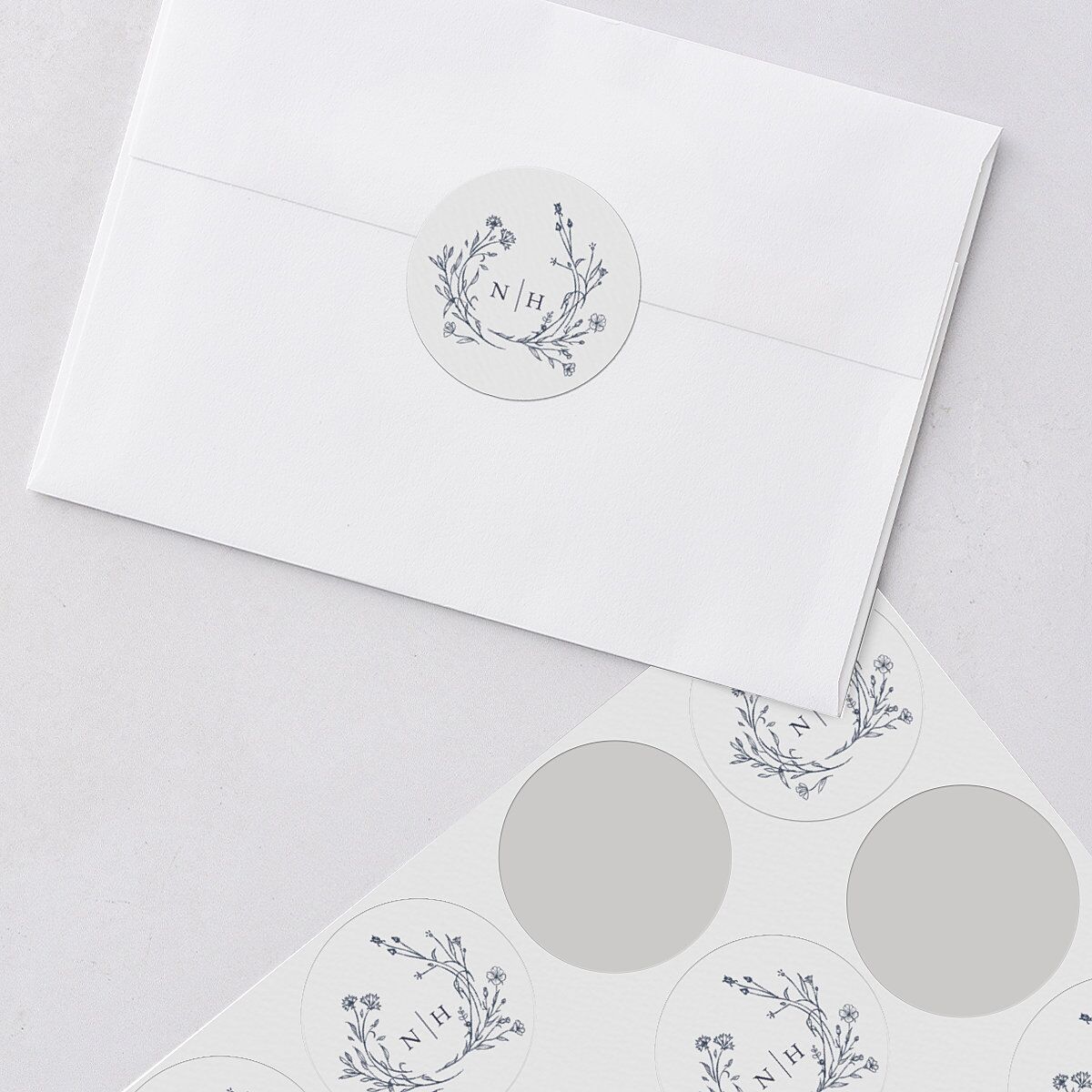 Natural Monogram Wedding Stickers Midnight Navy