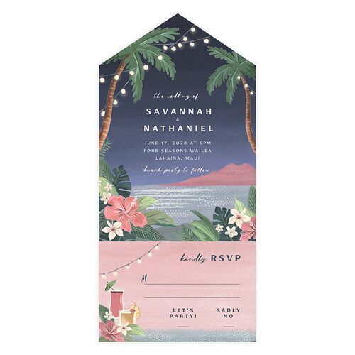 Vintage Hawaiian Island All-in-One Wedding Invitations Midnight Navy Signature Light Both Recipient and Return Addresses No
