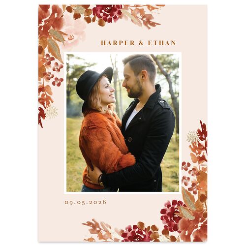 Fall Garland Save The Date Cards Gold Sand Signature smooth Blank No Standard